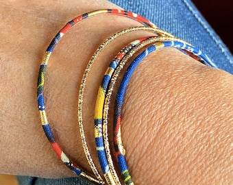 African bracelets or handcrafted ethnic bangles printed Ankara navy/red/gold available in 2 sizes XL or normal
