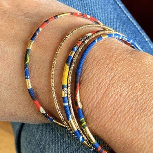 African bracelets or handcrafted ethnic bangles printed Ankara navy/red/gold available in 2 sizes XL or normal