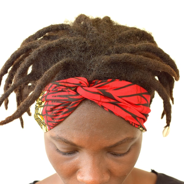 Headband ou bandeau cheveux en coton wax Ankara, différents motifs ethnique Africain dans les tons de rouges ou bleus, différents coloris