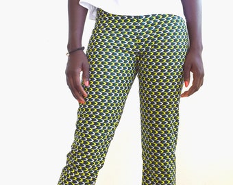 Ankara fabric pants, straight leg trouser with African wax print