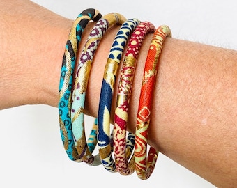 Golden Ankara bracelets, 2 sizes stackable bracelets for ethnic chic style, many colors