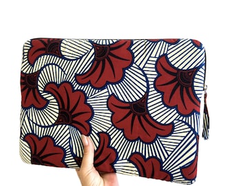 African laptop cover for Macbook or similar, quilted Ankara wax case Wedding Flower print