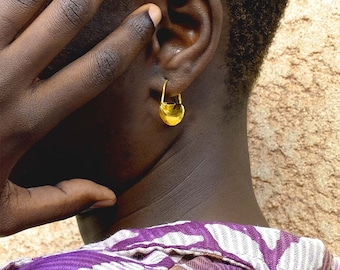 African Peul earring, women's gold brass creoles, fulani earrings small size