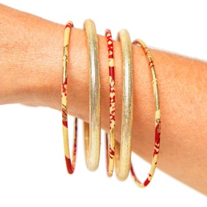 Thin wax bracelet or African print jewel, ethnic chic bohemian jewel in Ankara fabric golden/red