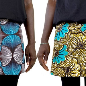 Reversible wax skirt, Ankara cotton mini-skirt African print, two skirts in one with turquoise patterns image 2
