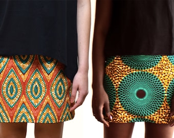 African skirt in reversible wax, mini skirt or short skirt for women all seasons in Ankara fabrics, 2 skirts in 1