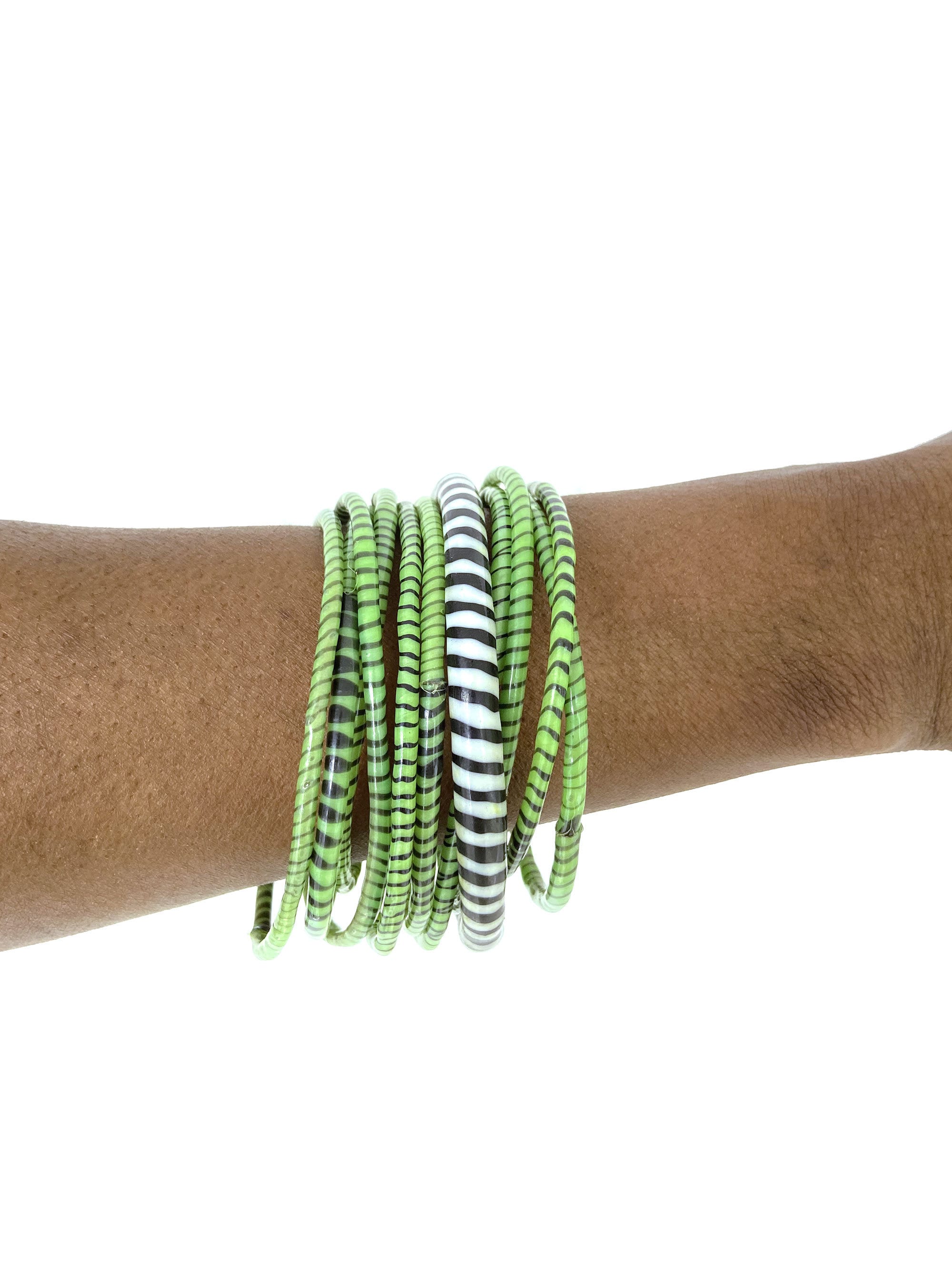 Wide Finest Design Recycled Plastic Bracelet - Green & Yellow