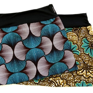 Reversible wax skirt, Ankara cotton mini-skirt African print, two skirts in one with turquoise patterns image 5