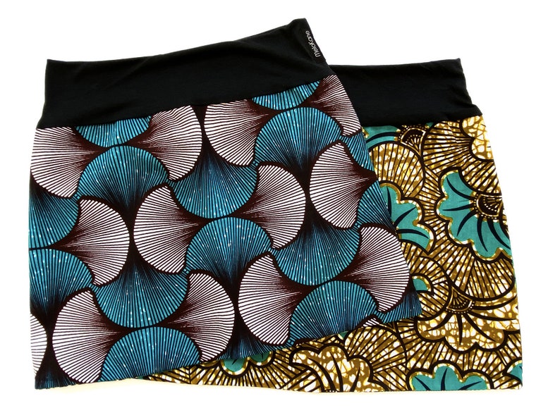 Reversible wax skirt, Ankara cotton mini-skirt African print, two skirts in one with turquoise patterns image 5