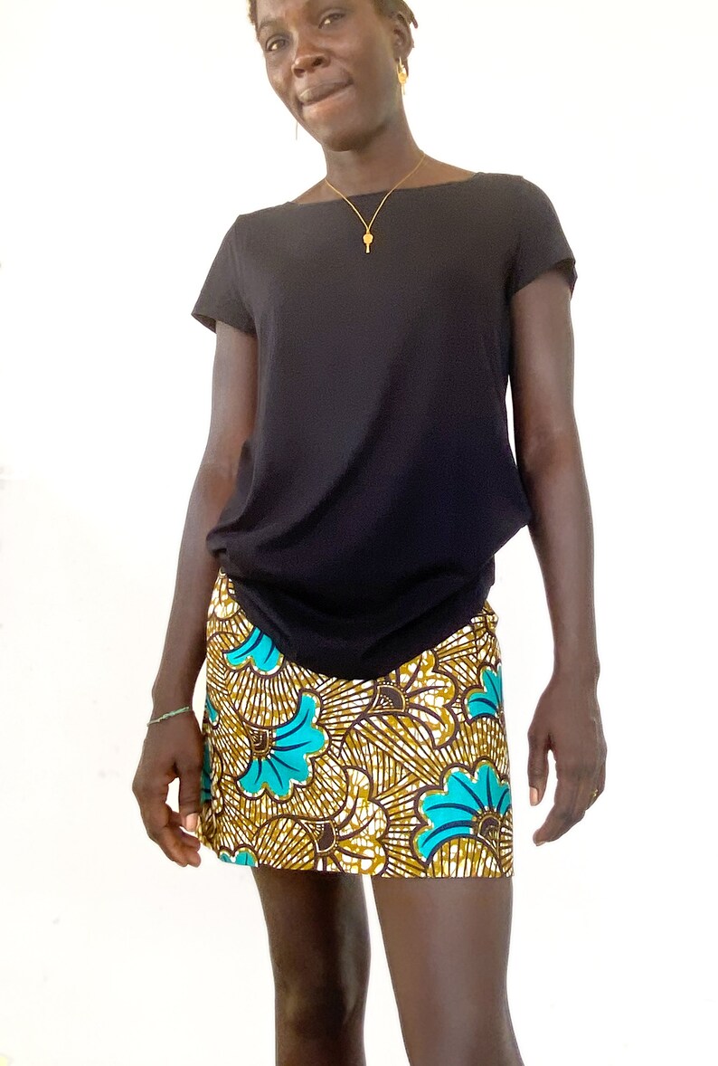 Reversible wax skirt, Ankara cotton mini-skirt African print, two skirts in one with turquoise patterns image 3