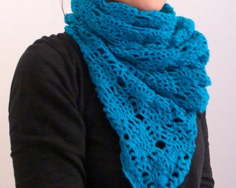Crocheted triangle scarf, women's wool scarf, warm little shawl or turquoise bright