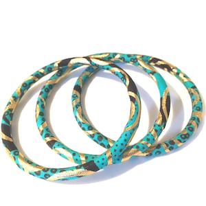 Golden Ankara bracelets, 2 sizes stackable bracelets for ethnic chic style, many colors Turquoise