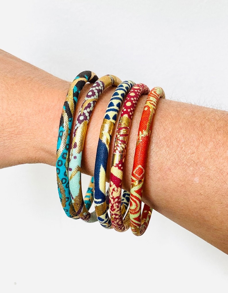 Golden Ankara bracelets, 2 sizes stackable bracelets for ethnic chic style, many colors image 1