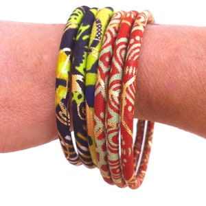 Ankara bangles, ethnic wax jewel in two sizes, matching bracelets in gold/green colors image 8