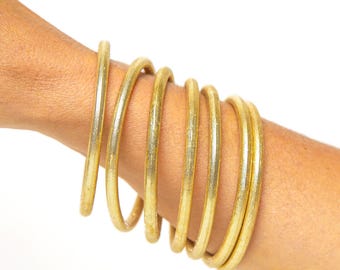 Gold Fabric Bracelet, Boho Chic Ethnic Jewelry, Stackable Bangles, Two Sizes