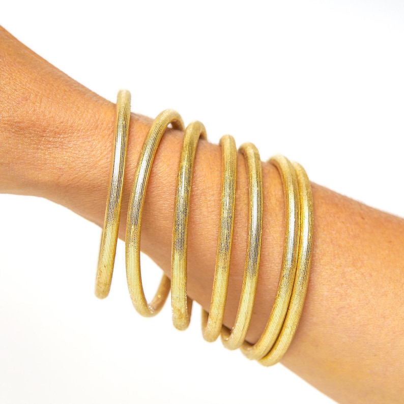 Gold Fabric Bracelet, Boho Chic Ethnic Jewelry, Stackable Bangles, Two Sizes image 1