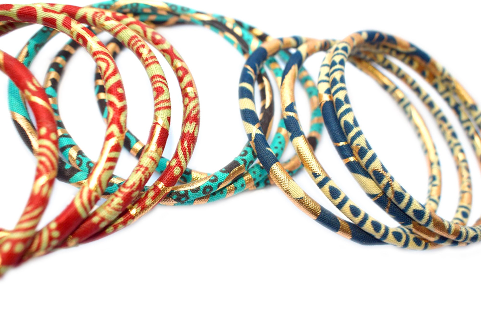 Bracelet Ethnique Africain Bois Et Tissu Wax - Artisanat Du Nigéria - Neuf étiqueté