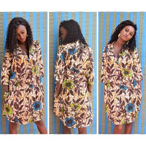 Women's African Ankara cotton fabric, comfortable shirt in khaki/burgundy colors image 7