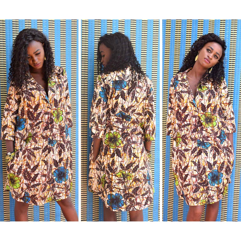 Women's African Ankara cotton fabric, comfortable shirt in khaki/burgundy colors image 7