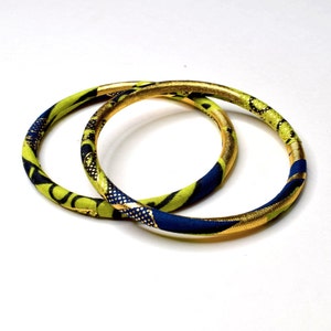 Ankara bangles, ethnic wax jewel in two sizes, matching bracelets in gold/green colors image 7