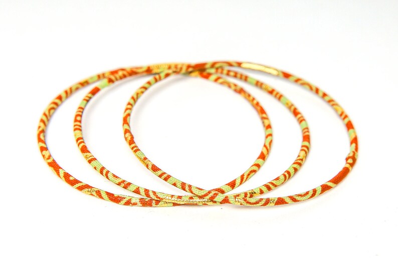 Thin wax bracelet, fine African loincloth rushes, ethnic chic bohemian jewel, Ankara fabric golden/orange image 2