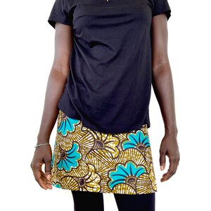 Reversible wax skirt, Ankara cotton mini-skirt African print, two skirts in one with turquoise patterns image 7