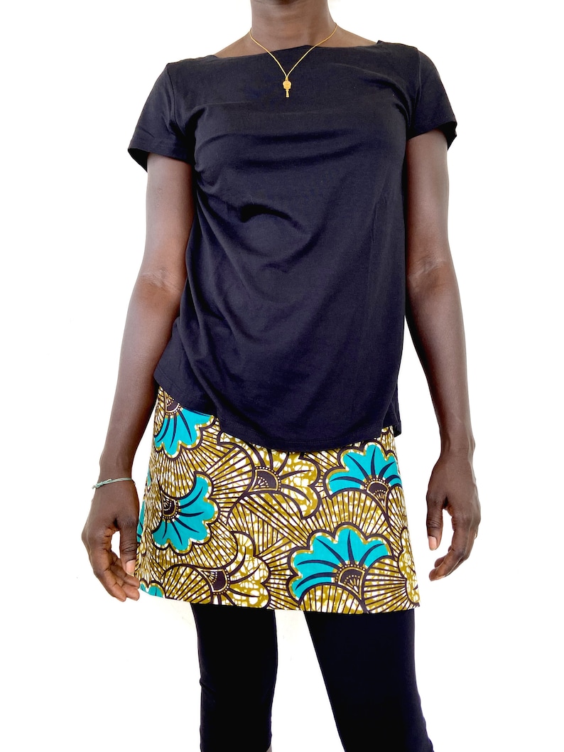 Reversible wax skirt, Ankara cotton mini-skirt African print, two skirts in one with turquoise patterns image 7