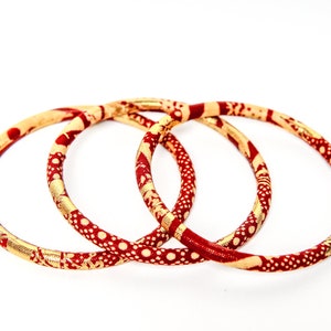 Golden Ankara bracelets, 2 sizes stackable bracelets for ethnic chic style, many colors Rouge