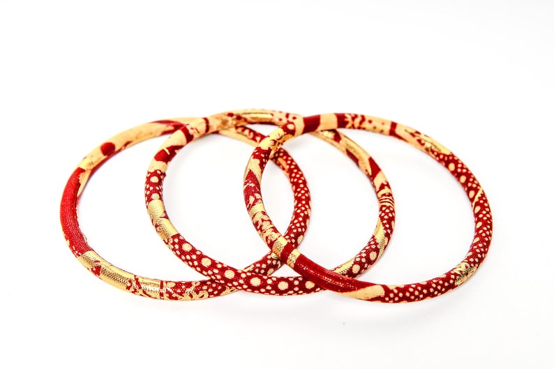 Golden Ankara bracelets, 2 sizes stackable bracelets for ethnic chic style, many colors Rouge