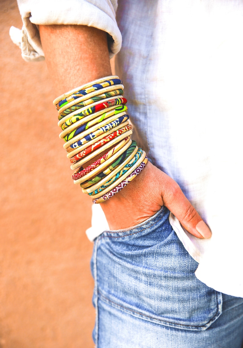 Golden Ankara bracelets, 2 sizes stackable bracelets for ethnic chic style, many colors image 9