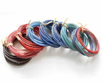 African bracelets or plastic bangles of recycled flip flops, set of 10 or 5 bracelets, waterproof ethnic jewelry