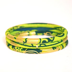Ankara bangles, ethnic wax jewel in two sizes, matching bracelets in gold/green colors image 6