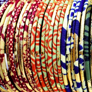 Thin wax bracelet, fine African loincloth rushes, ethnic chic bohemian jewel, Ankara fabric golden/orange image 8