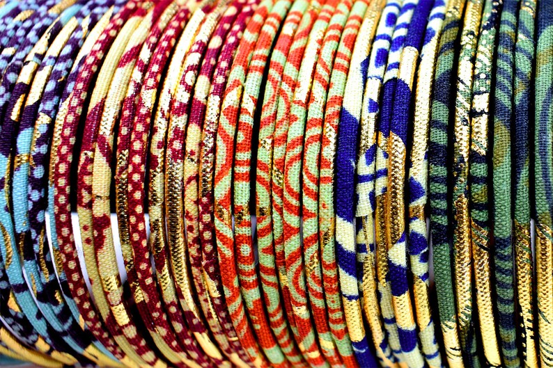 Thin wax bracelet, fine African loincloth rushes, ethnic chic bohemian jewel, Ankara fabric golden/orange image 8