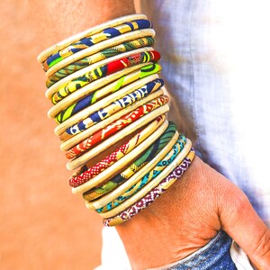 Gold Fabric Bracelet, Boho Chic Ethnic Jewelry, Stackable Bangles, Two Sizes image 11