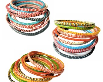 African bracelets in a pack of 10 rush waterproof and multicolored in plastic of recycled flip flops, 3 multicolor variants