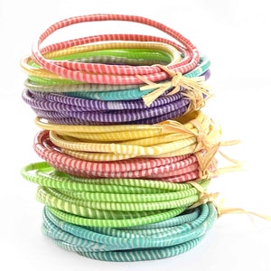 Pastel-colored waterproof bracelets in recycled plastic, set of 10 assorted bangles, colorful jewel in African ethnic style ideal for summer
