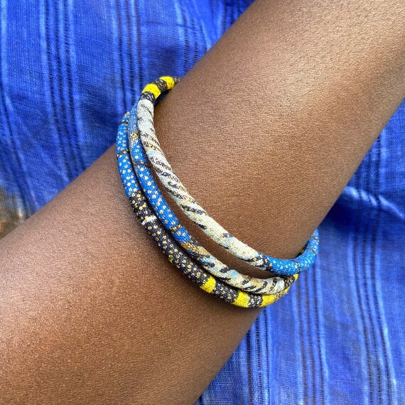 Ankara Bracelets Pretty African Bracelets in Small or Large Size a Chic Ethnic African Jewel in Blue yellow gold Ankara Print Etsy