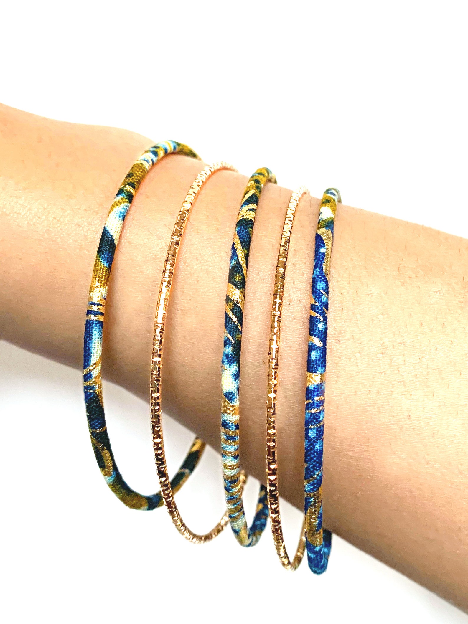 Bracelets en wax Africain bleu/doré des bracelets joncs Etsy France