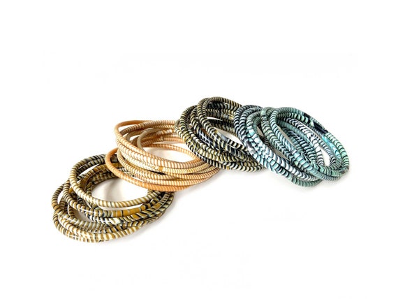 Waterproof African Bangle Bracelets, Recycled Plastic, Set of 10