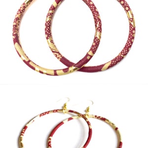 Large creole earrings in gold and red african wax print, ethnic hoop earrings image 6