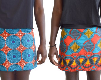 Reversible wax and Ankara print skirt, a mini beach skirt for all seasons, two Ankara print ethnic skirts in one!