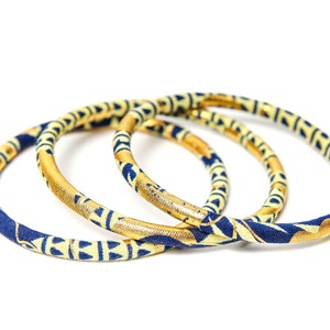 Golden Ankara bracelets, 2 sizes stackable bracelets for ethnic chic style, many colors Bleu marine