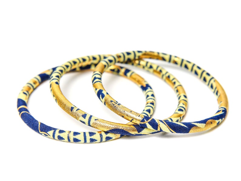 Golden Ankara bracelets, 2 sizes stackable bracelets for ethnic chic style, many colors Bleu marine