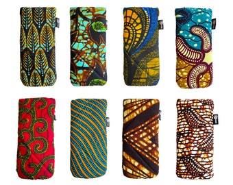 Soft glasses case in African wax print, a quilted wax glasses pouch for sunglasses or eyeglasses