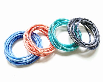 Waterproof bracelets made from recycled flip flops, set of 10 stackable bracelets, African ethnic summer jewelry