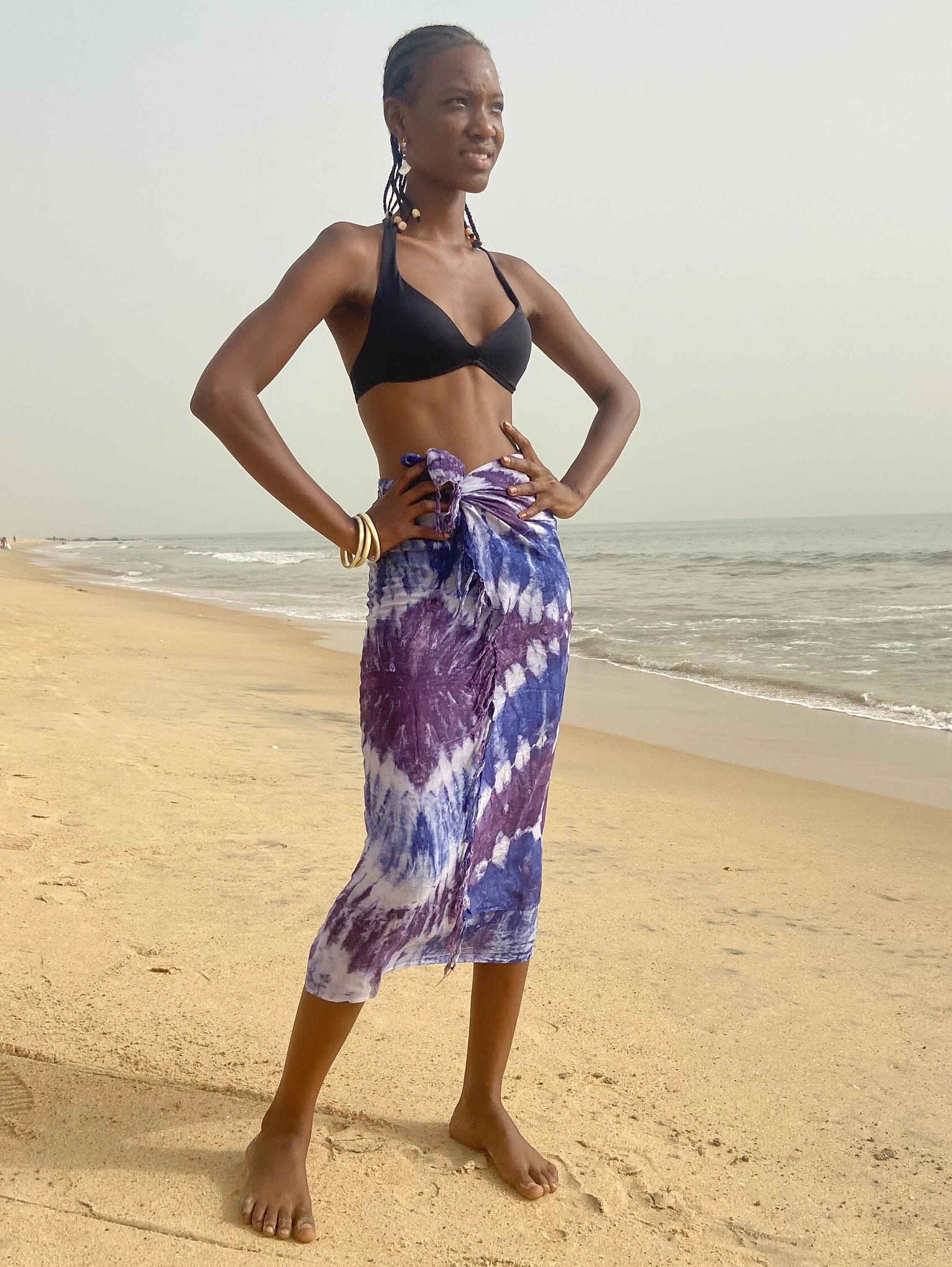 アフリカの手作りの腰布、モーリタニア産の綿とタイダイ染めのパレオ