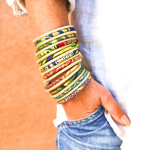 Gold Fabric Bracelet, Boho Chic Ethnic Jewelry, Stackable Bangles, Two Sizes image 3
