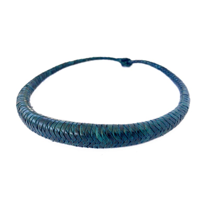 Hand-braided leather necklace, ethnic handcrafted jewelry for women, blue, green, or brown image 8