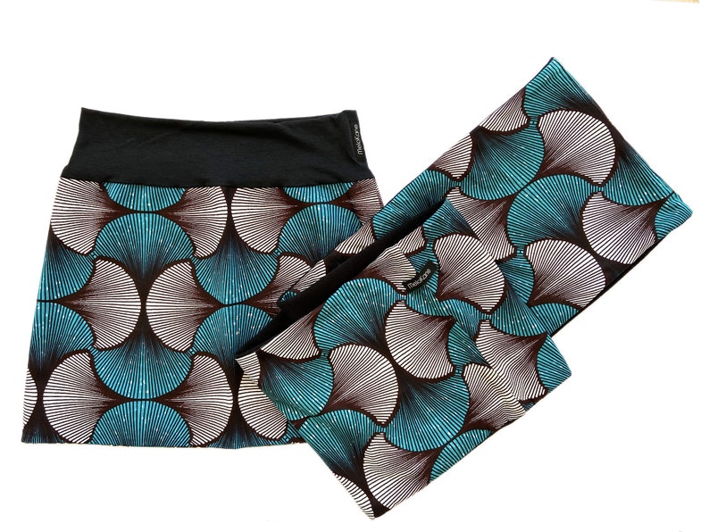 Reversible wax skirt, Ankara cotton mini-skirt African print, two skirts in one with turquoise patterns image 6